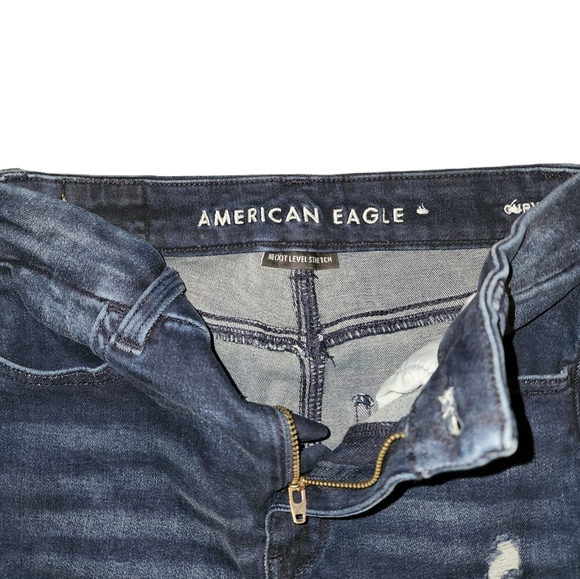 American Eagle Jeans Blue Curvy Highest Rise Jegging Distressed Dark Wash Size 0 - Picture 5 of 8